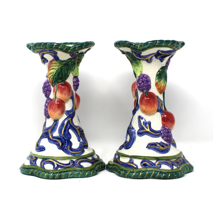 Candle Holders: Fitz & Floyd Florentine Fruit Pair, 5.75" Tall, China, 1997