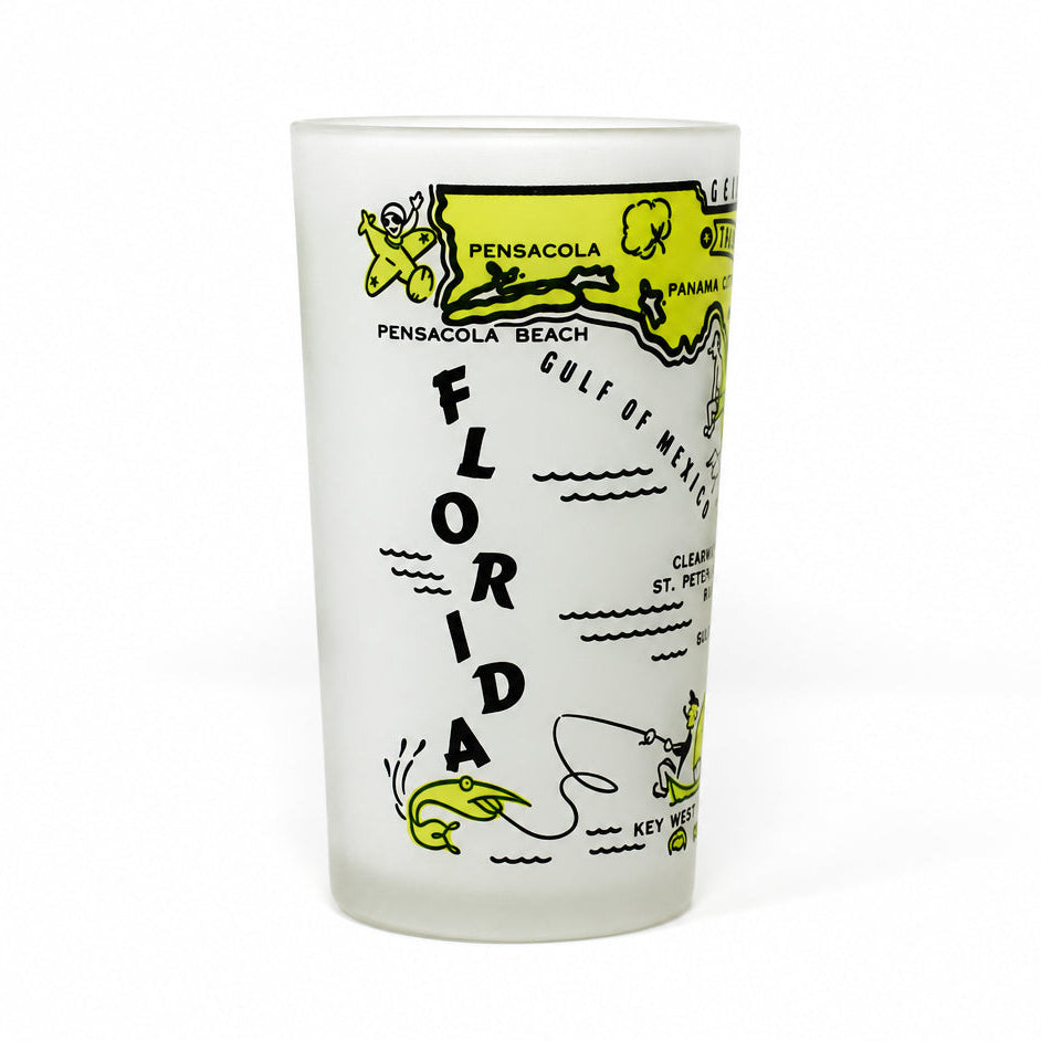 Tumbler: Hazel Atlas, State Map Souvenir Glass, Florida, Gay Fad, Vintage 1950s