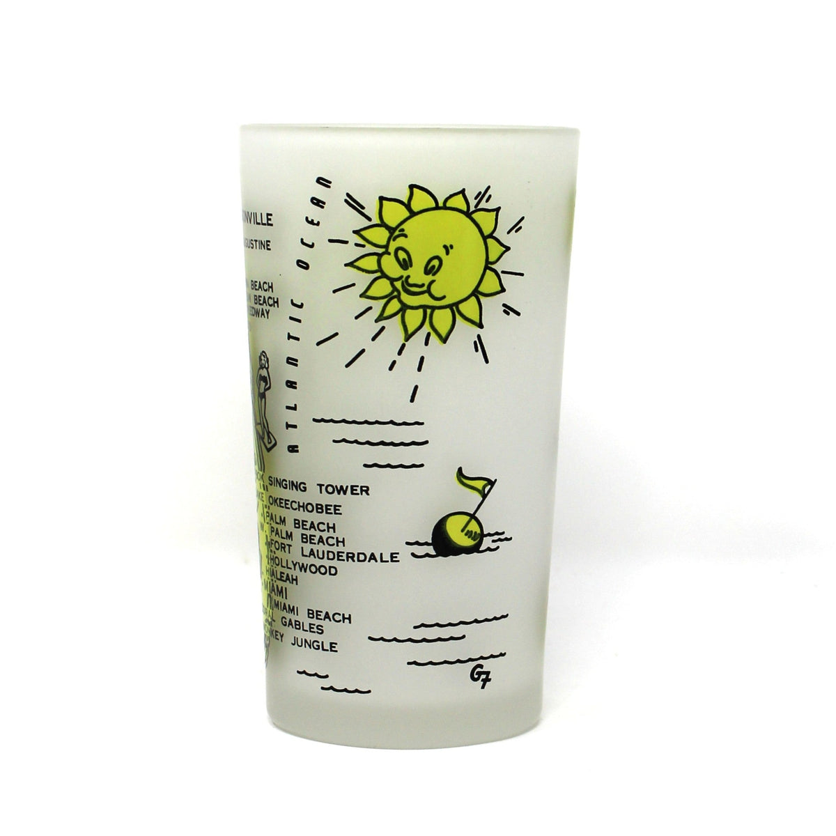 Tumbler: Hazel Atlas, State Map Souvenir Glass, Florida, Gay Fad, Vintage 1950s