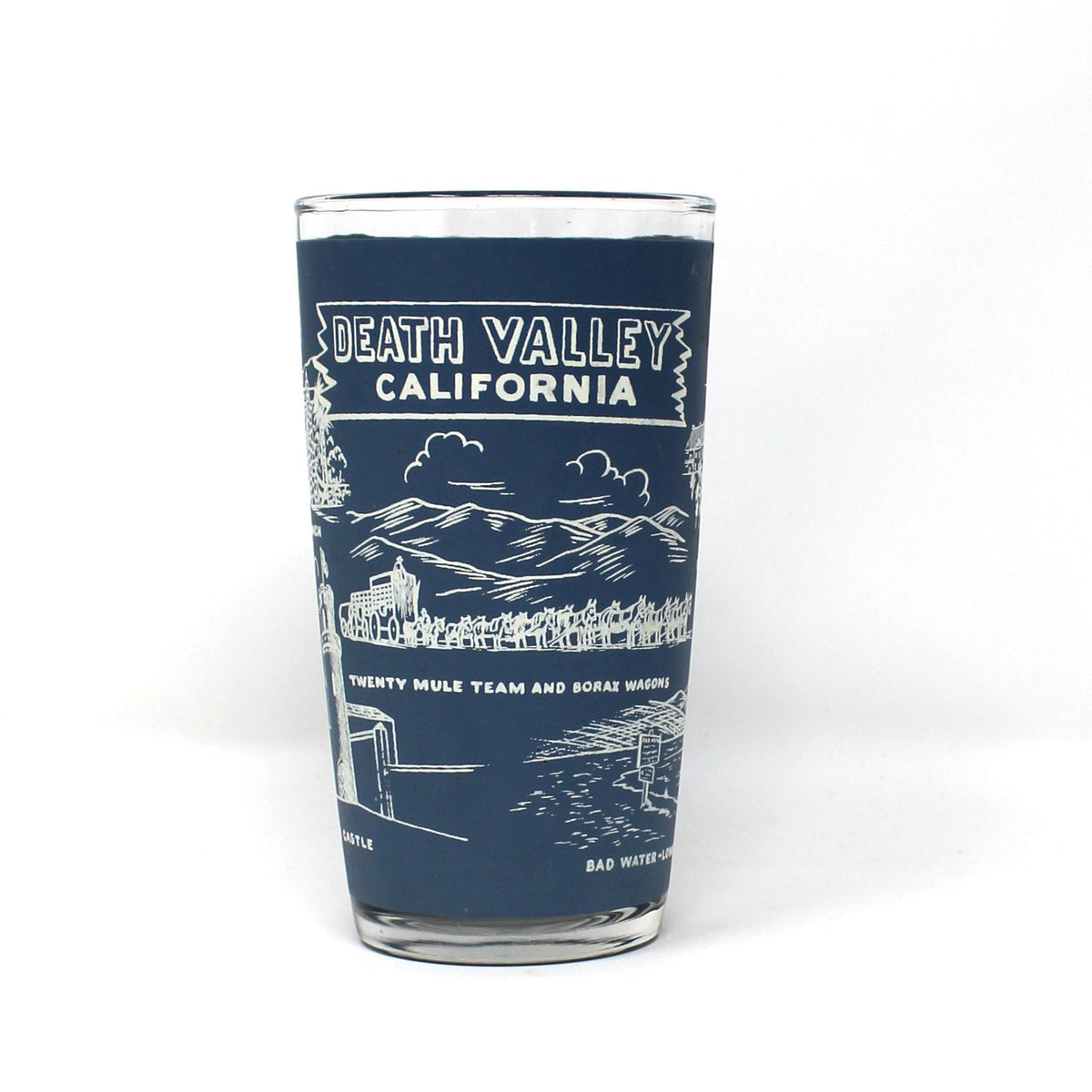 Tumbler: Hazel Atlas, Souvenir Death Valley California, Blue & White Glass, Vintage 1950s