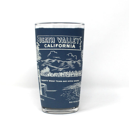 Tumbler: Hazel Atlas, Souvenir Death Valley California, Blue & White Glass, Vintage 1950s