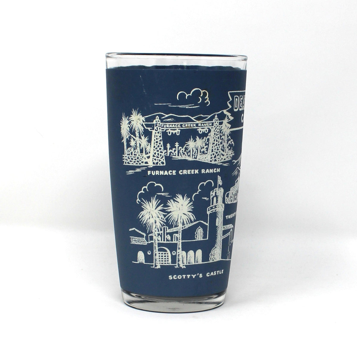 Tumbler: Hazel Atlas, Souvenir Death Valley California, Blue & White Glass, Vintage 1950s
