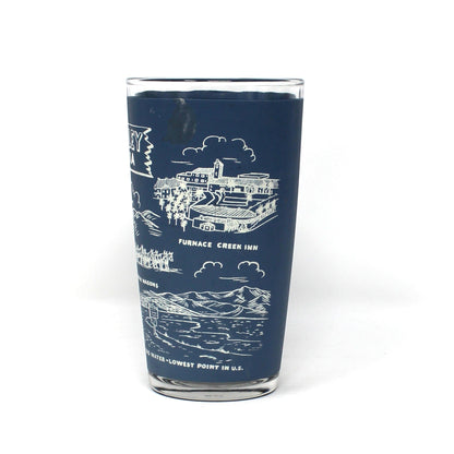 Tumbler: Hazel Atlas, Souvenir Death Valley California, Blue & White Glass, Vintage 1950s