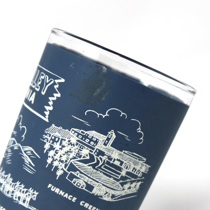 Tumbler: Hazel Atlas, Souvenir Death Valley California, Blue & White Glass, Vintage 1950s