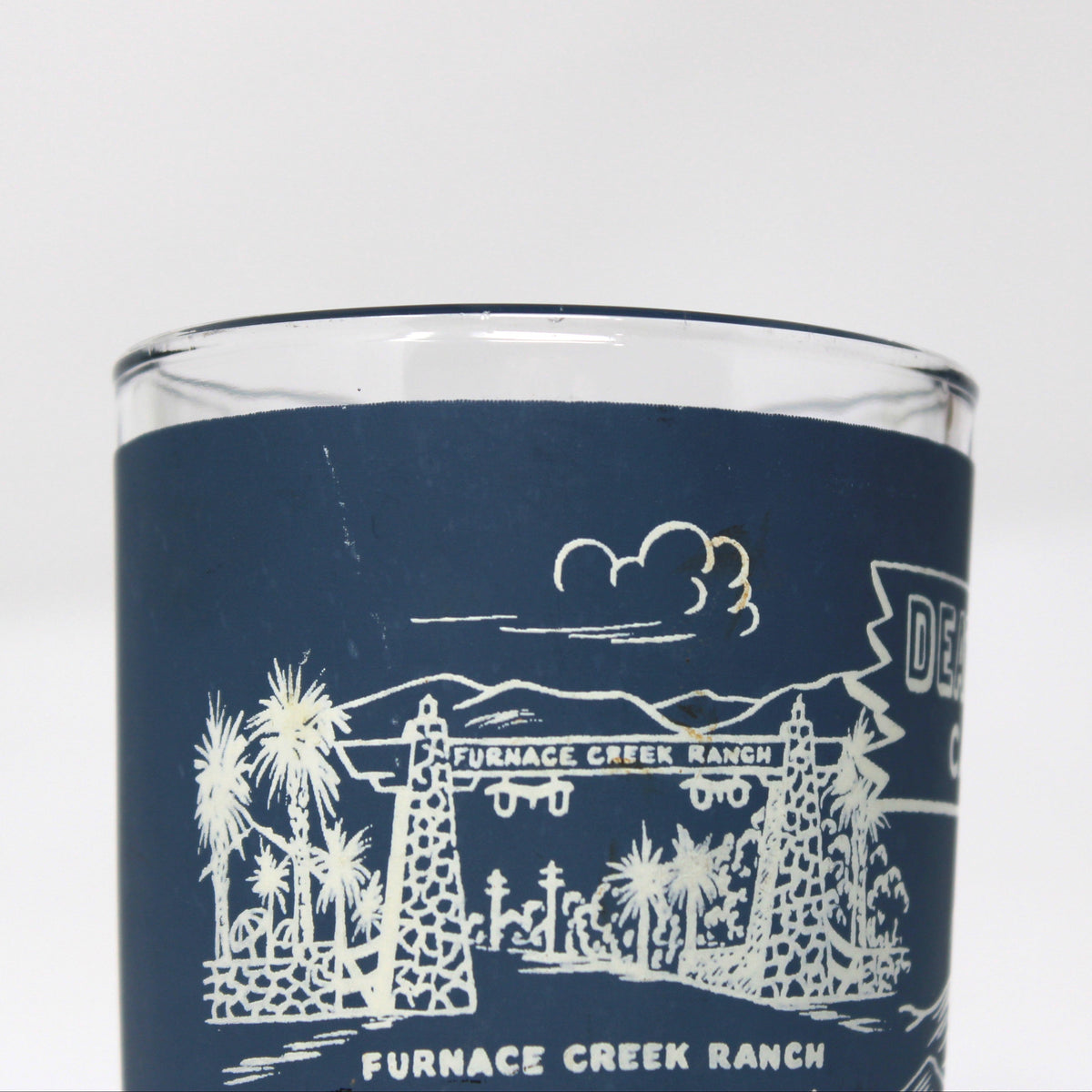 Tumbler: Hazel Atlas, Souvenir Death Valley California, Blue & White Glass, Vintage 1950s