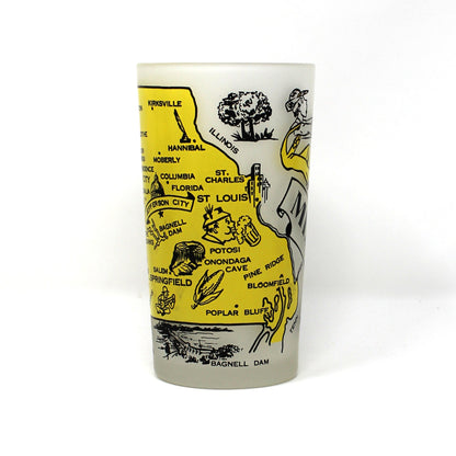 Tumbler: Hazel Atlas, State Map Souvenir Glass, Missouri, Gay Fad, Vintage 1950s