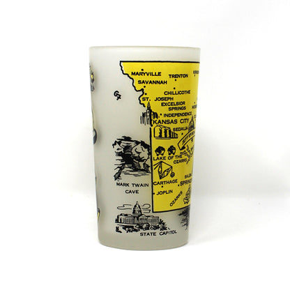 Tumbler: Hazel Atlas, State Map Souvenir Glass, Missouri, Gay Fad, Vintage 1950s