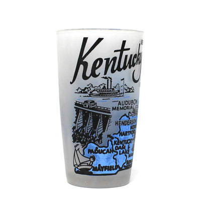 Tumbler: State Map Souvenir Glass, Kentucky, Blue and Frosted, Vintage 1960s