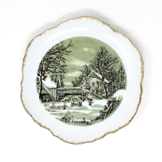 Decorative Plate, Currier & Ives, Farmer's Home In Winter, The Old Homestead in Winter, Set of 2, Vintage