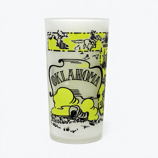 Tumbler: Hazel Atlas, State Map Souvenir Glass, Oklahoma, Gay Fad, Vintage 1950s