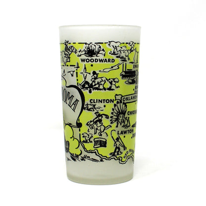 Tumbler: Hazel Atlas, State Map Souvenir Glass, Oklahoma, Gay Fad, Vintage 1950s
