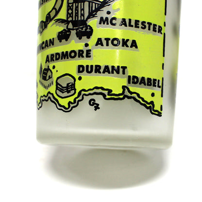 Tumbler: Hazel Atlas, State Map Souvenir Glass, Oklahoma, Gay Fad, Vintage 1950s