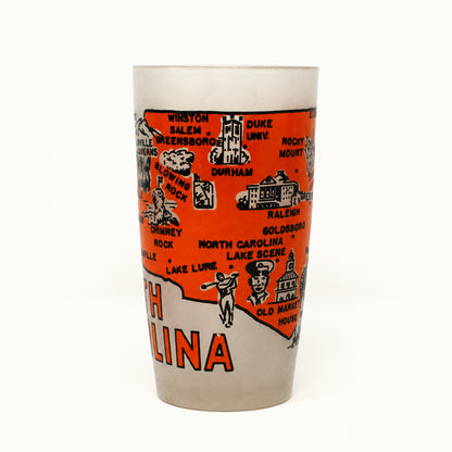 Tumbler: State Map Souvenir Glass, North Carolina, Frosted, Vintage 1960s