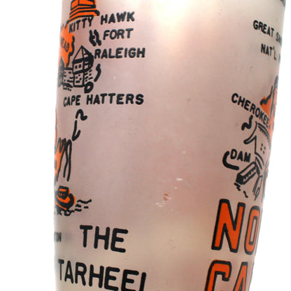 Tumbler: State Map Souvenir Glass, North Carolina, Frosted, Vintage 1960s