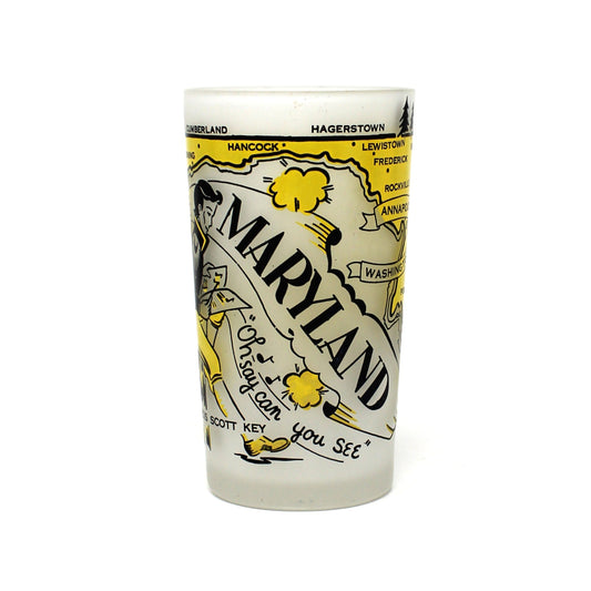Tumbler: Hazel Atlas, State Map Souvenir Glass, Maryland, Gay Fad, Vintage 1950s