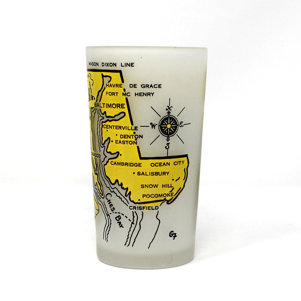 Tumbler: Hazel Atlas, State Map Souvenir Glass, Maryland, Gay Fad, Vintage 1950s