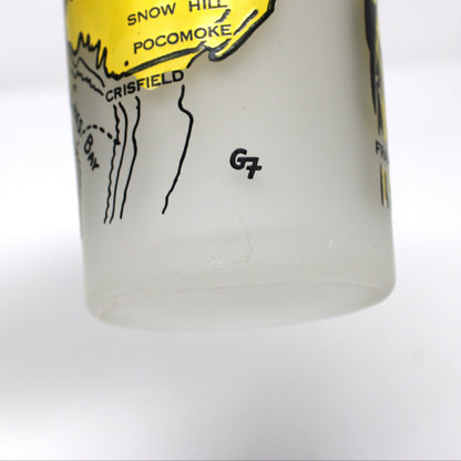 Tumbler: Hazel Atlas, State Map Souvenir Glass, Maryland, Gay Fad, Vintage 1950s