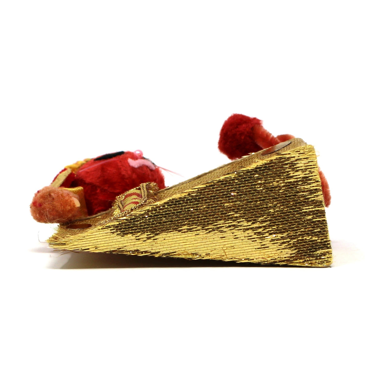 Ornament: Christmas Red Velvet Mouse Sleeping on Cheese Wedge, Japan, Vintage 1960s