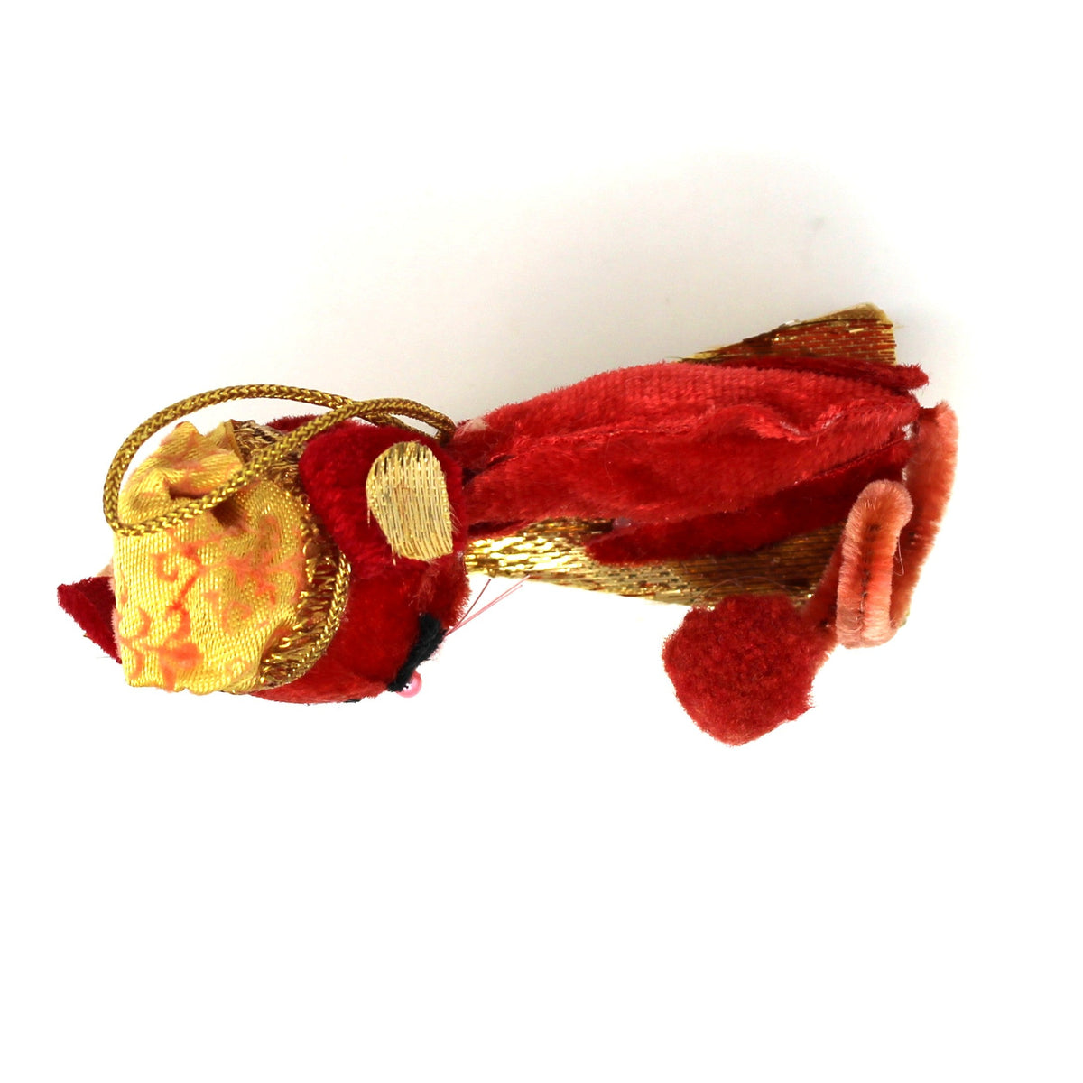 Ornament: Christmas Red Velvet Mouse Sleeping on Cheese Wedge, Japan, Vintage 1960s