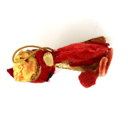 Ornament: Christmas Red Velvet Mouse Sleeping on Cheese Wedge, Japan, Vintage 1960s