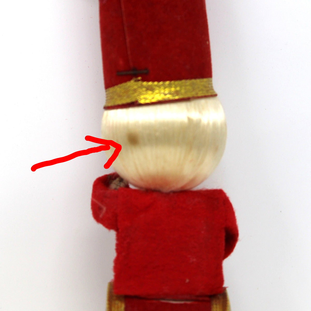 Ornament: Toy Soldier Marching Band Drummer Boy, Red White & Gold, Japan, Vintage 1950s