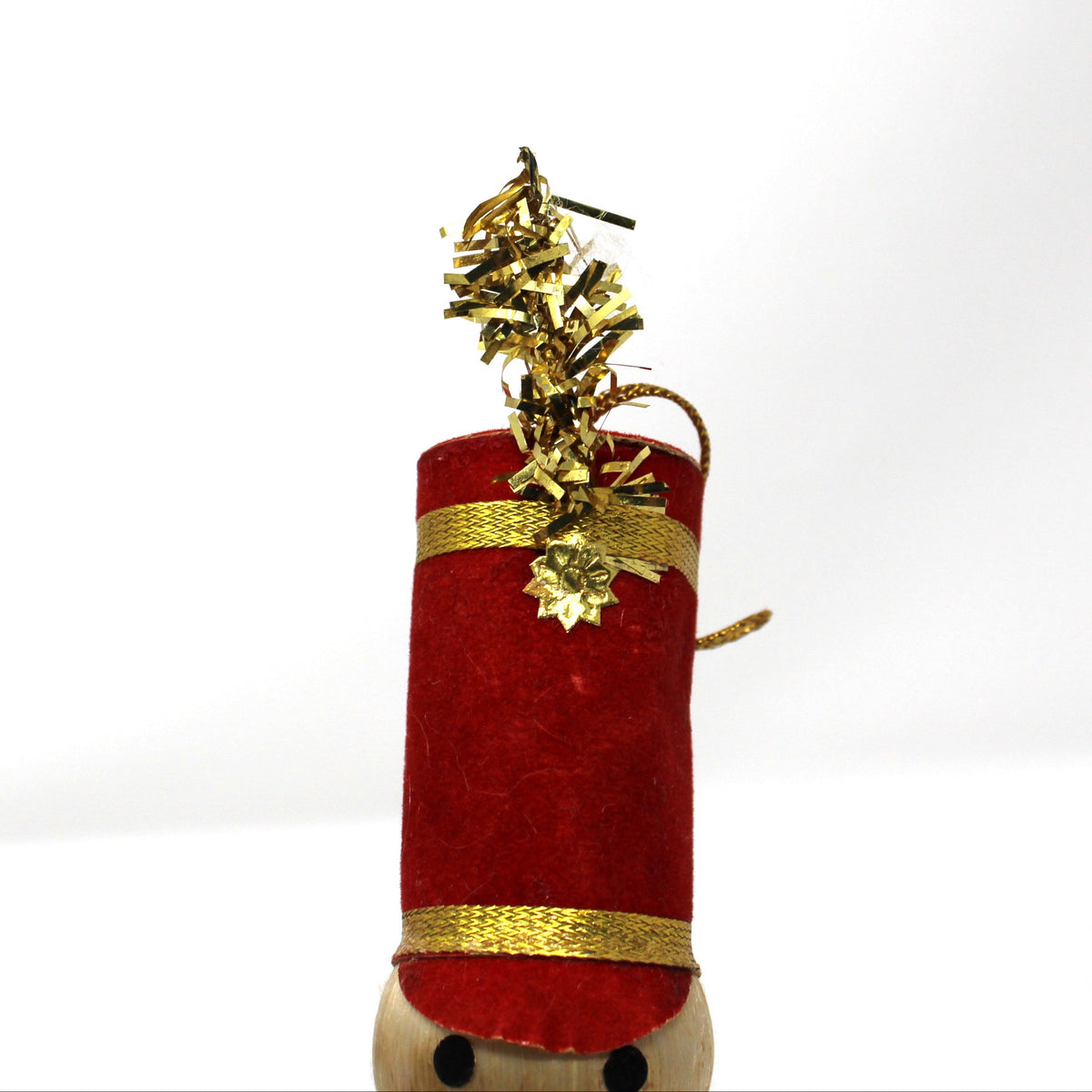 Ornament: Toy Soldier Marching Band Drummer Boy, Red White & Gold, Japan, Vintage 1950s