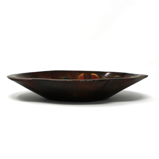 Decorative Bowl: Batea Hand Painted Floral Folk Art, Mexico, Vintage 1960s