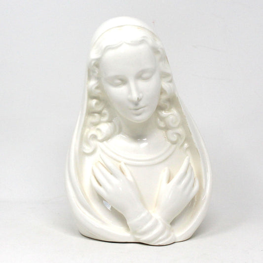 Planter / Wall Pocket Vase, Napco, Madonna / Virgin Mary Head Vase, White Porcelain, Vintage
