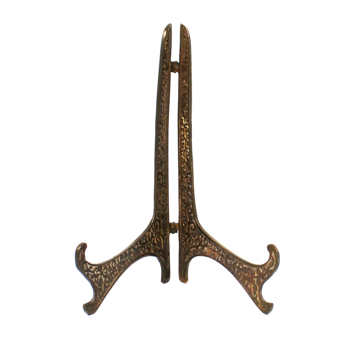 Display Stand: Ornate Heavy Brass Scrollwork Two-Legged, Vintage 1960s
