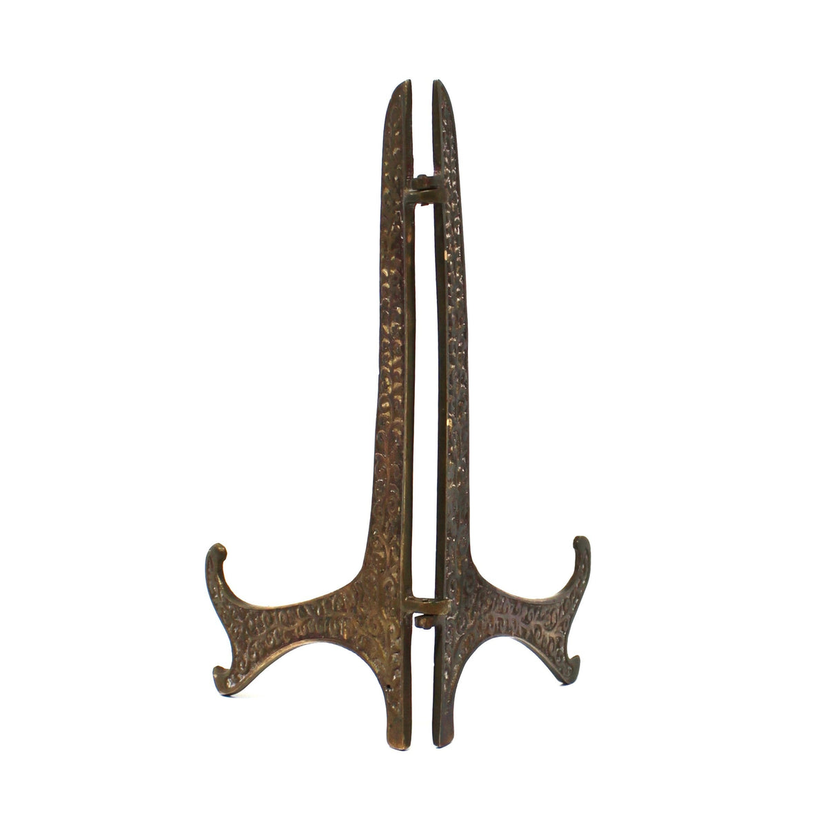 A  vintage antique brass display stand with a bronze finish.