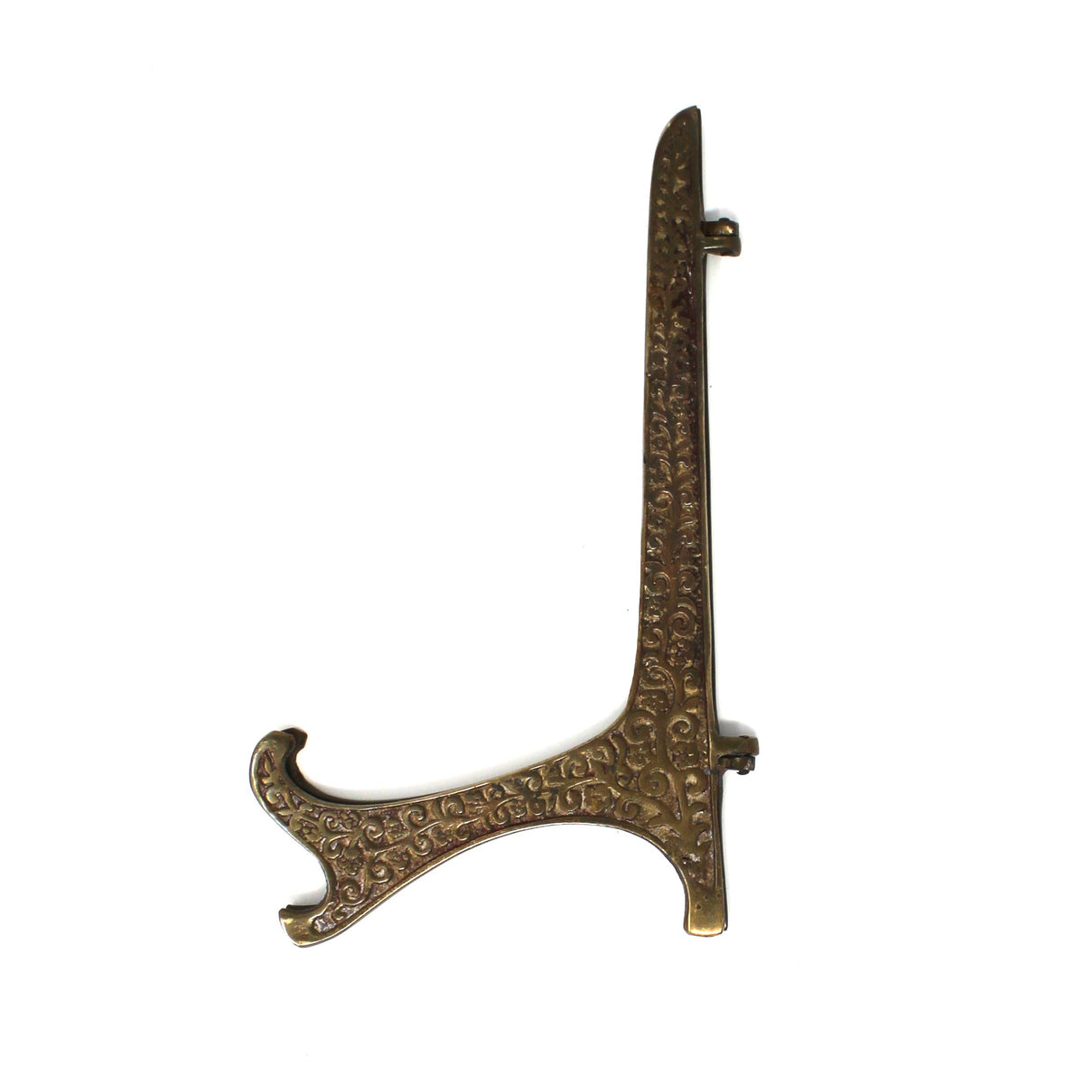 Display Stand: Ornate Heavy Brass Scrollwork Two-Legged, Vintage 1960s
