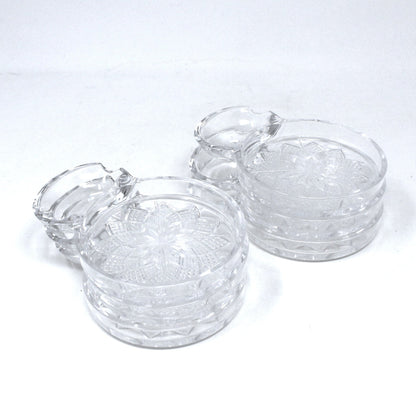 Coasters with Spoon Rest, Fostoria, Crystal Poinsettia Flower #2490 Set of 6, Vintage