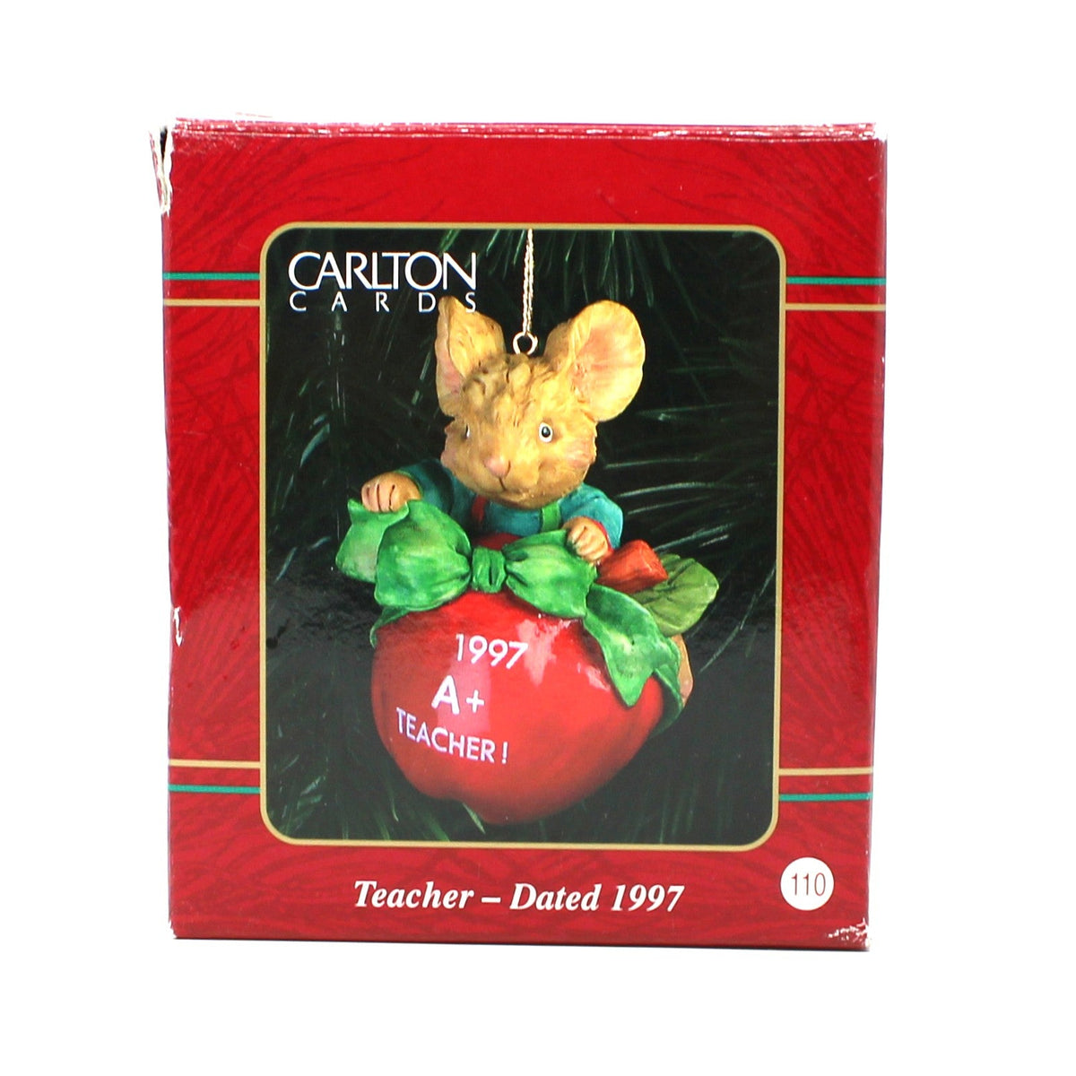 Ornament: Carlton Cards Heirloom for Teacher, Mouse with Apple, In Box, 1997