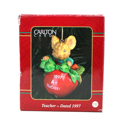 Ornament: Carlton Cards Heirloom for Teacher, Mouse with Apple, In Box, 1997