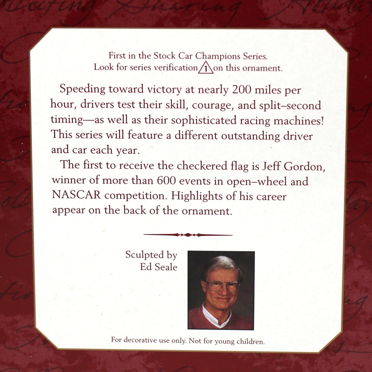 Ornament: Hallmark NASCAR Jeff Gordon Stock Car Champions #1 with Trading Card, In Box, 1997