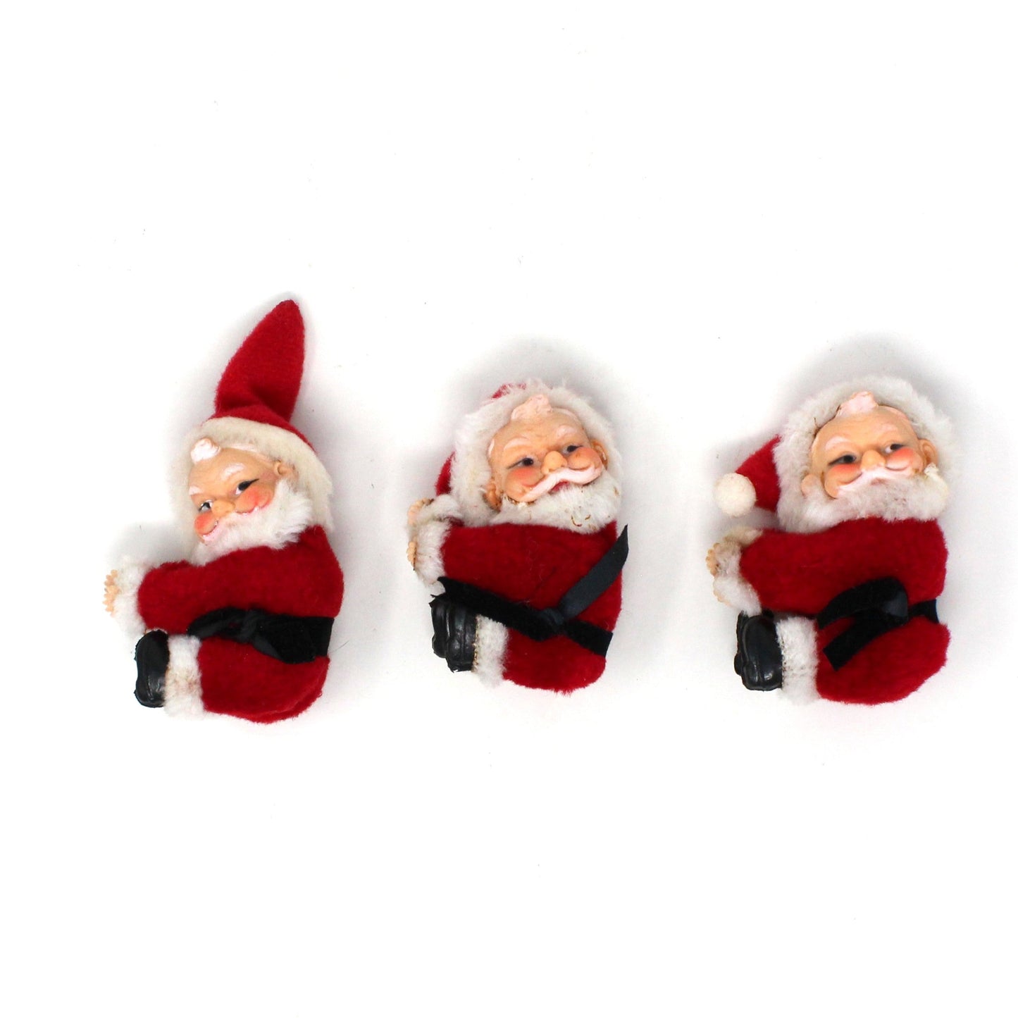 Ornaments, Santa Tree Hugger, Clip-On Flocked Santa, Christmas Collectible, Vintage