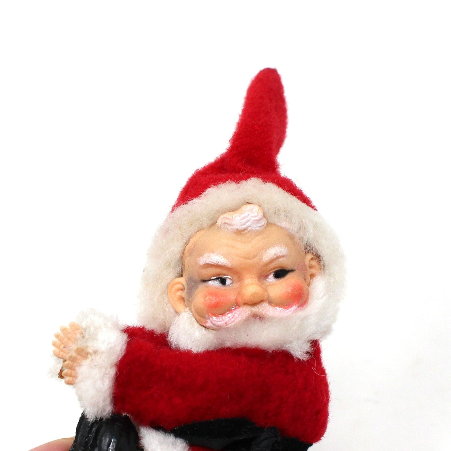 Ornaments, Santa Tree Hugger, Clip-On Flocked Santa, Christmas Collectible, Vintage