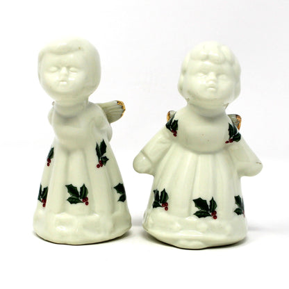 Salt and Pepper Shakers: Baum Brothers Formalities Holly Kissing Angels, Gold Trim, 1990s