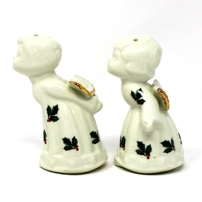 Salt and Pepper Shakers: Baum Brothers Formalities Holly Kissing Angels, Gold Trim, 1990s