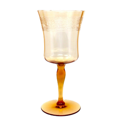 Water Goblets: Fostoria Royal Amber Set of 8, Blown Glass, Antique 1925