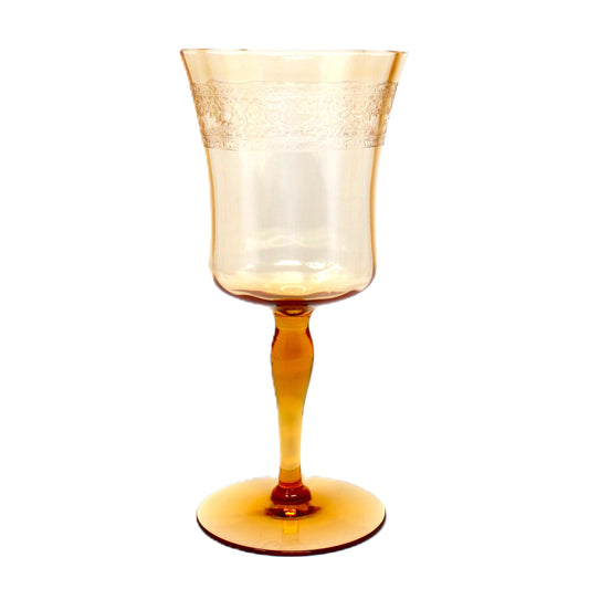 Water Goblets: Fostoria Royal Amber Set of 8, Blown Glass, Antique 1925