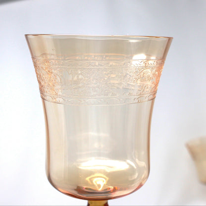 Water Goblets: Fostoria Royal Amber Set of 8, Blown Glass, Antique 1925