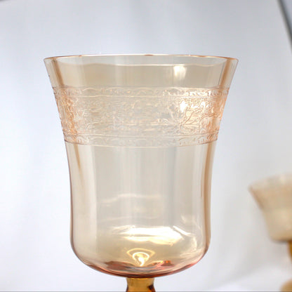 Water Goblets: Fostoria Royal Amber Set of 8, Blown Glass, Antique 1925