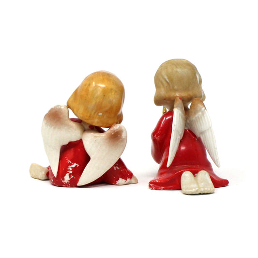 Figurine, Lipper & Mann, Christmas Angels, Hand Painted Porcelain, Set of Two, Angel with Book, Angel with Candle, Vintage