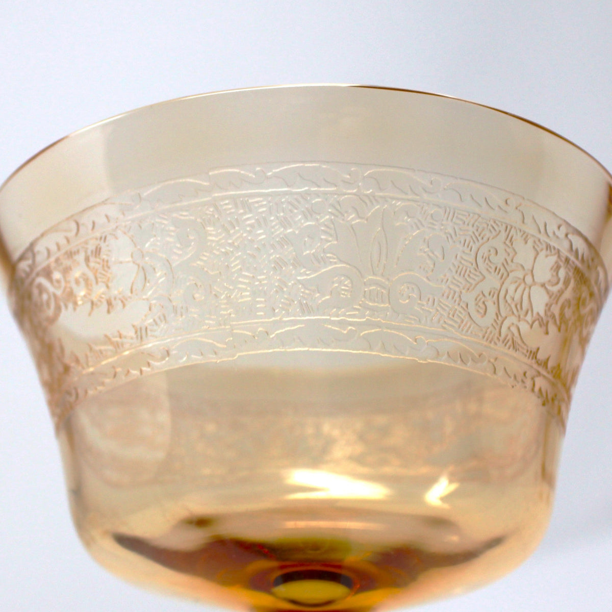 Champagne Coupes / Tall Sherbets: Fostoria Royal Amber Set of 5, Blown Glass, Antique 1925