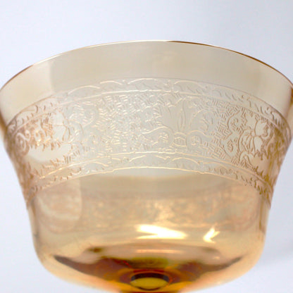 Champagne Coupes / Tall Sherbets: Fostoria Royal Amber Set of 5, Blown Glass, Antique 1925