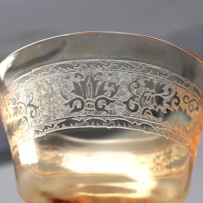 Champagne Coupes / Tall Sherbets: Fostoria Royal Amber Set of 5, Blown Glass, Antique 1925