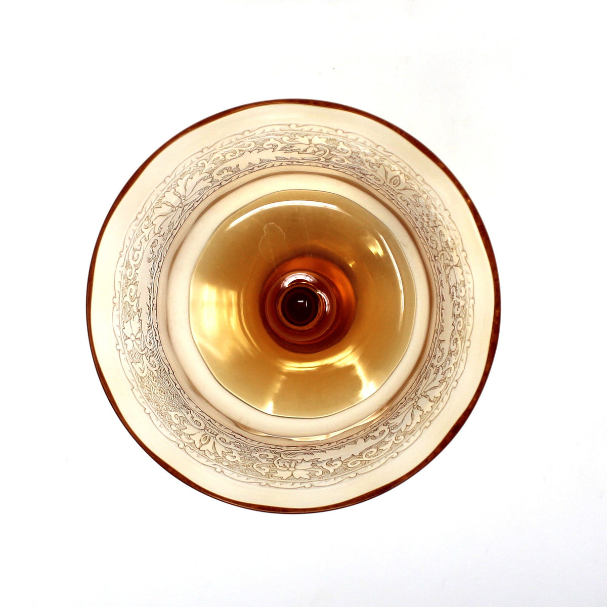 Champagne Coupes / Tall Sherbets: Fostoria Royal Amber Set of 5, Blown Glass, Antique 1925