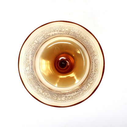 Champagne Coupes / Tall Sherbets: Fostoria Royal Amber Set of 5, Blown Glass, Antique 1925