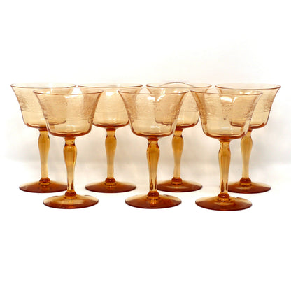 Cocktail / Liquor Glasses: Fostoria Royal Amber Set of 7, Blown Glass, Antique 1925